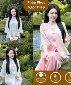 Đồ Đi Lễ Chùa Thêu Hoa Cách Tân, Đồ Lam Đi Chùa Tơ Hoa Dây Tai Thỏ7