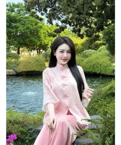 Đồ Đi Lễ Chùa Thêu Hoa Cách Tân, Đồ Lam Đi Chùa Tơ Hoa Dây Tai Thỏ7