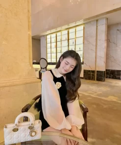 Set áo gile viền lông + chân váy chữ a nhung điệu đà, mặc đi tiệc, cafe3