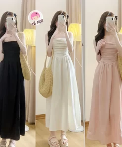 Váy 2 Dây Nữ Cúp Ngực Xếp Ly Dáng Dài, Đầm Maxi Phong Cách Tiểu Thư