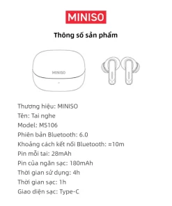 Tai Nghe Bluetooth Miniso MS106 Nhỏ Gọn Âm Thanh Sống Động